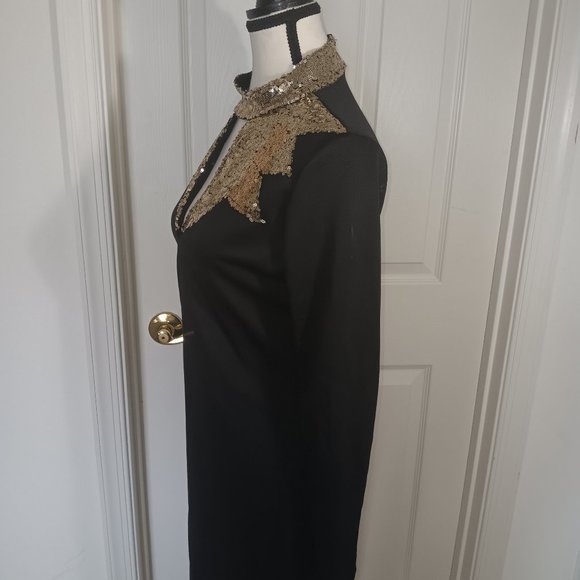 Spring Black Navy Gold Midi Dress  Long Sleeve women - Picture 4 of 7